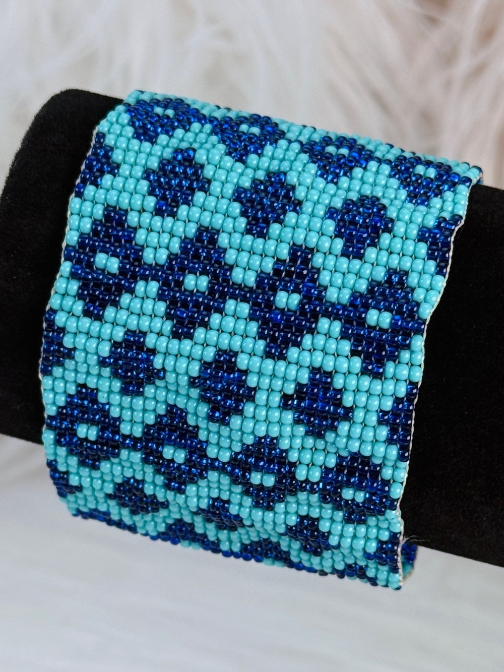 Vibrant Faux Turquoise and Navy Blue Beaded Wideband Bracelet